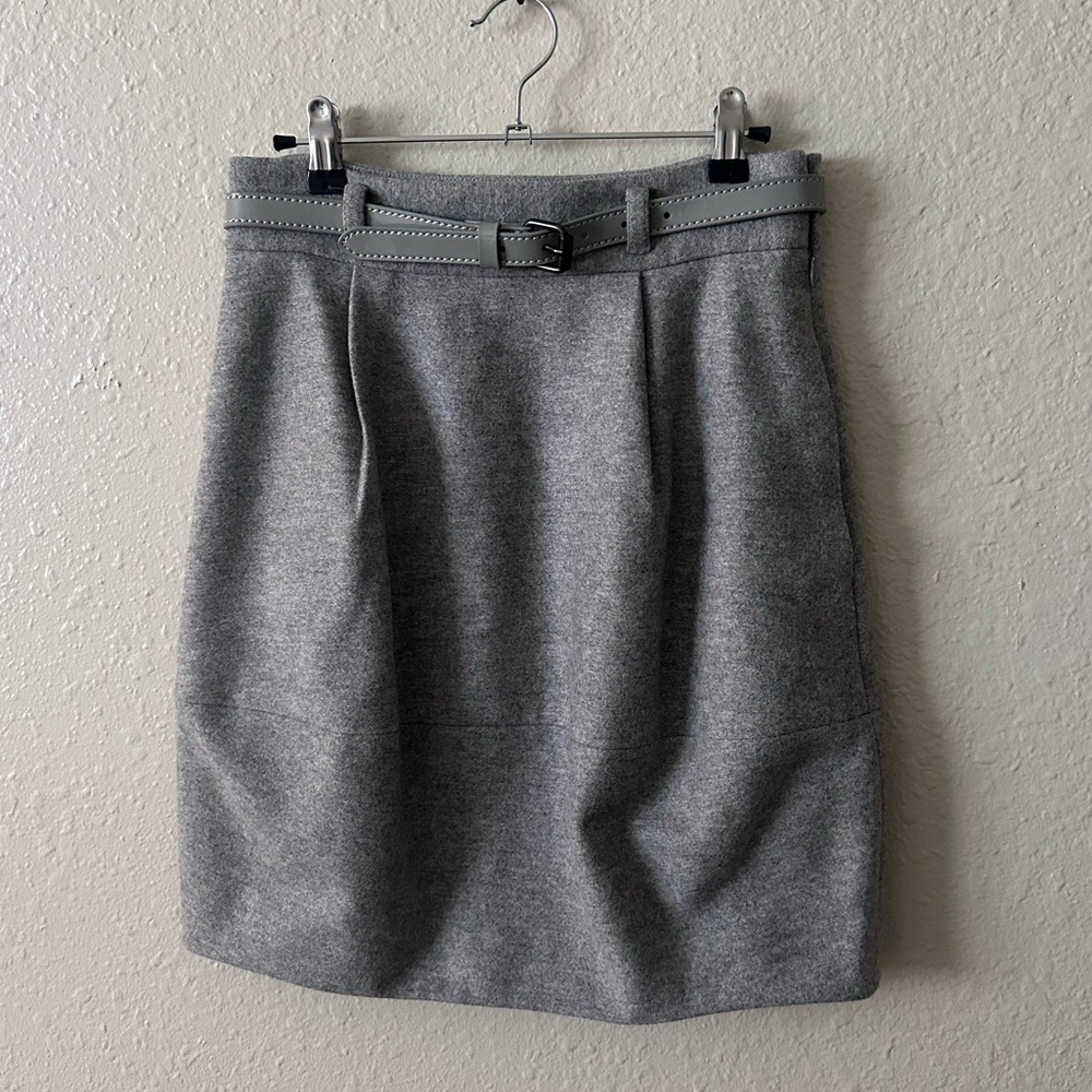 Theory Gray Wool Belted Straight Cecily Knee-Length Tulip Skirt Size 4